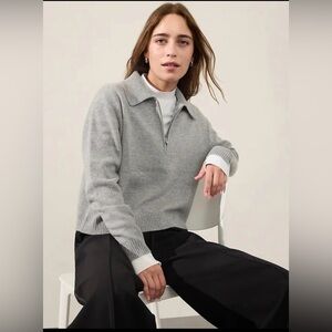 Athleta women’s Alpine Heather Gray cashmere wool blend  1/4 Zip Sweater med